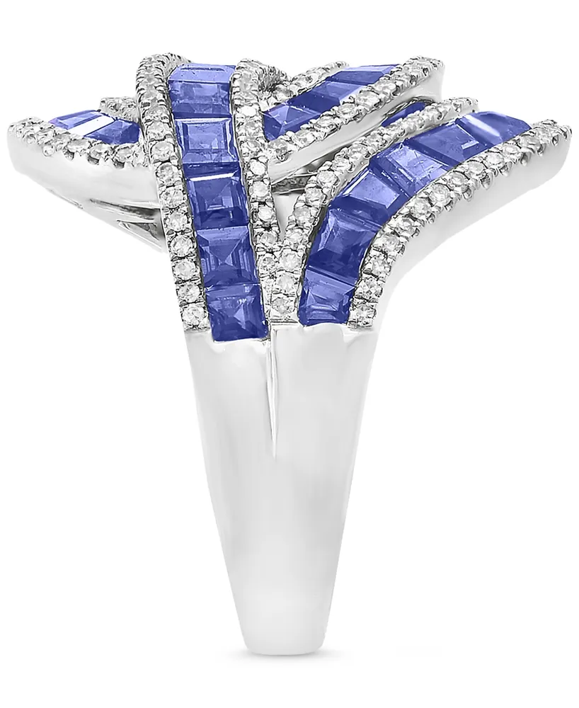 Effy Sapphire (3-1/3 ct. t.w.) & Diamond (1/2 ct. t.w.) Swirl Statement Ring in 14k White Gold