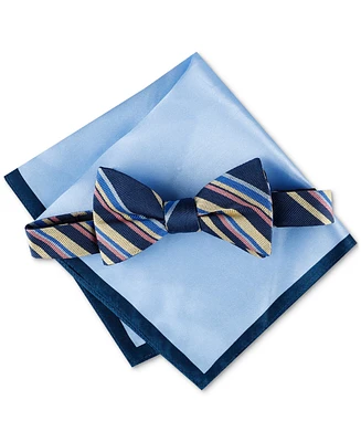 Tommy Hilfiger Men's Stripe Bow Tie & Solid Pocket Square Set