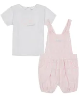 Calvin Klein Baby Girls Jersey Logo T-shirt and Butterfly Print Muslin Shortalls Set