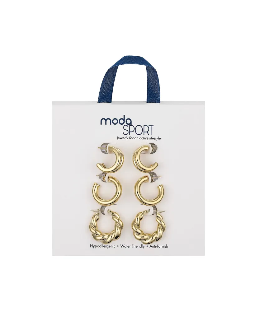 ModaSport Gold-Tone Stainless Steel Hoop Earring Set