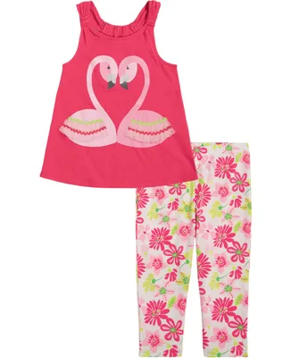 Kids Headquarters Toddler Girl Twist-Strap Racerback Tunic Top and Floral Capri Leggings, 2 Piece Set