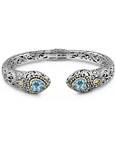 Topaz & Bali Filigree Heart Cuff Bracelet Sterling Silver and 18K Gold