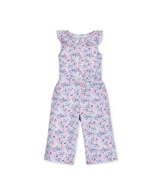 Hope & Henry Girls' Sleeveless Round Collar Button Front Jumpsuit