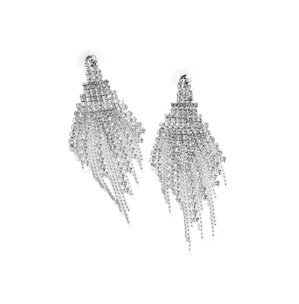 Sohi Women's Silver Bling Cluster Drop Earrings