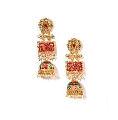 Sohi Women's Red Stone Drop Earrings
