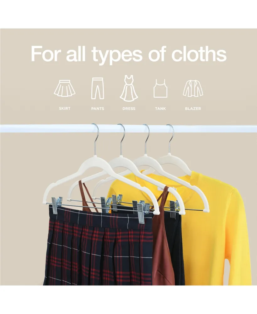 10-pack Velvet Hanger - Ultra-Thin Ivory Hangers with Clips - Non-slip Hangers for Skirts and Pants