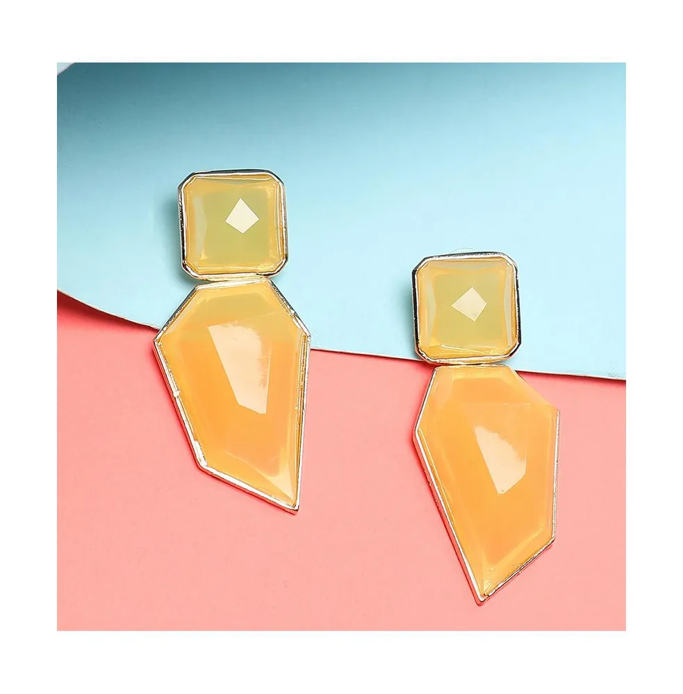 Sohi Women's Yellow Abstract Stone Drop Earrings