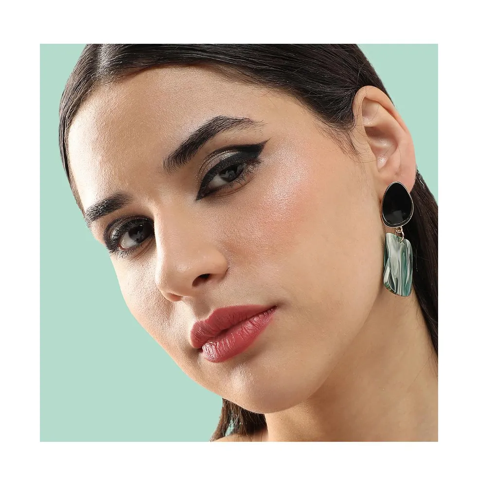 Sohi Women's Black Textured Geometric Drop Earrings