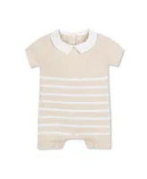 Hope & Henry Layette Baby Short Sleeve Peter Pan Collar Sweater Romper, Infant