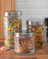 Style Setter Beaded Set of 2 Glass Round Canisters with Lids oz