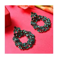 Sohi Women's Green Embellished Circular Drop Earrings