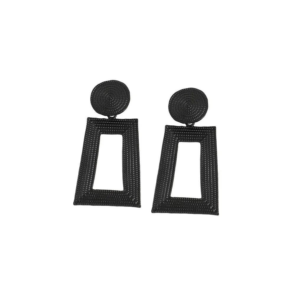 Sohi Women's Black Geometric Rope Drop Earrings