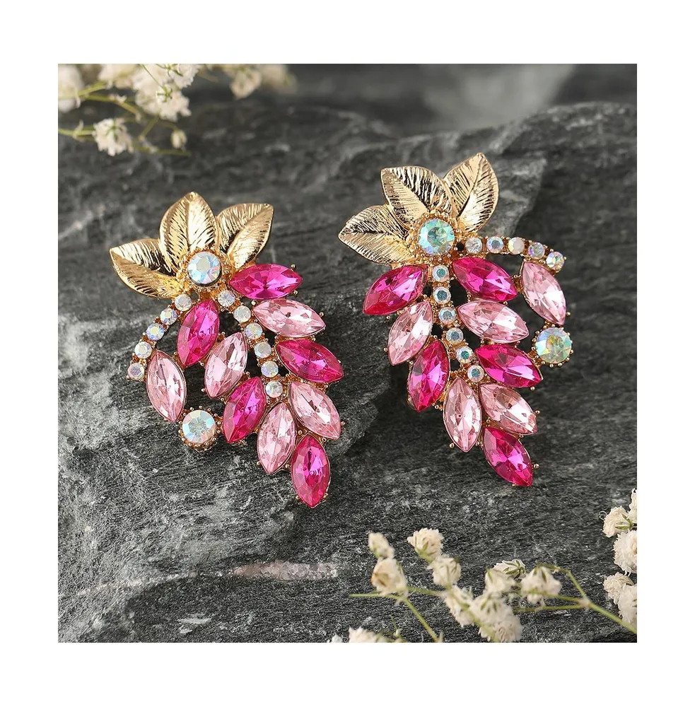 Sohi Women's Pink Embellished Foliage Drop Earrings