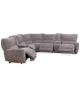 Closeout! Deklyn 129" 7-Pc. Zero Gravity Fabric Sectional with 3 Power Recliners & 2 Consoles, Created for Macy's