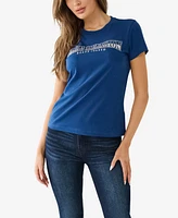 True Religion Women's Short Sleeve Sequin Arched Logo Crewneck T-shirt