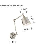 Mendes Modern Industrial Adjustable Swing Arm Wall Lamps with Cord Set of 2 Brushed Nickel Plug In Light Fixture Dimmable Metal Shade Bedroom Bedside