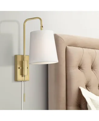 Luca Mid Century Modern Indoor Swing Arm Wall Mounted Lamp Brass Finish Metal Plug