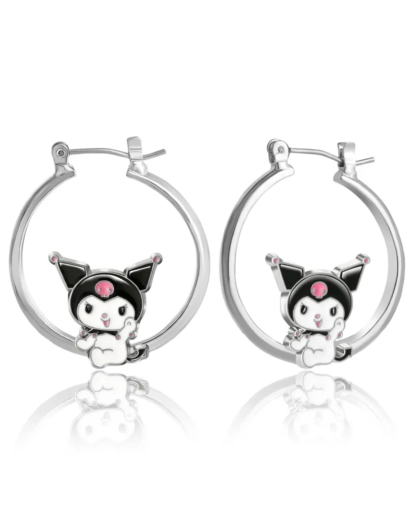 Sanrio Hello Kitty Womens Enamel Plated Hoop Earrings Officially Licensed - Kuromi