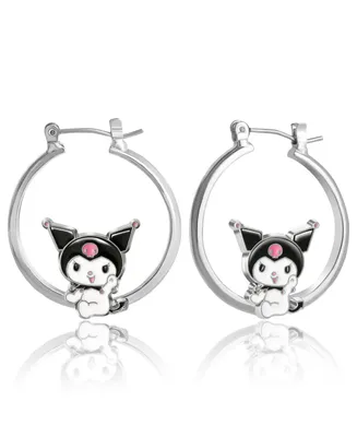 Sanrio Hello Kitty Womens Enamel Plated Hoop Earrings Officially Licensed - Kuromi