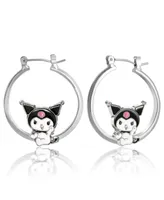 Sanrio Hello Kitty Womens Enamel Plated Hoop Earrings Officially Licensed - Kuromi