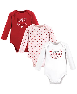 Hudson Baby Baby Girls Cotton Long-Sleeve Bodysuits, Valentine Sweetheart, 3-Pack