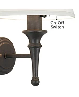Braidy Farmhouse Rustic Wall Lamp Bronze Metal Plug-in 7" Fixture Ivory Cotton Empire Shade for Bedroom Bedside Bathroom Vanity Living Room Hallway Di