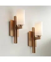 Ludlow Modern Wall Light Sconces Set of 2 Burnished Brass Gold Hardwired 4 1/2" Fixture Frosted White Glass Shade for Bedroom Bathroom Vanity Living R