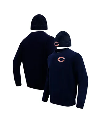 Men's Pro Standard Navy Chicago Bears Crewneck Pullover Sweater and Cuffed Knit Hat Box Gift Set