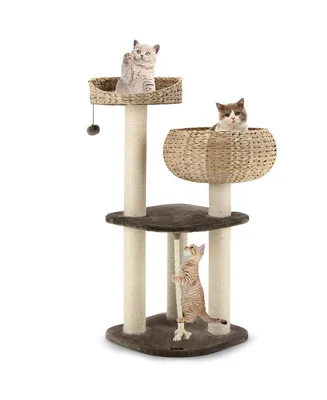 41 Inch Rattan Cat Tree with Napping Perch