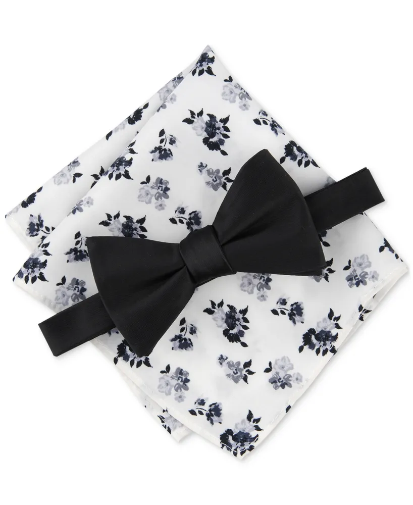 Bar Iii Men's Davlyn Solid Bow Tie & Floral Pocket Square Set, Created for Macy's