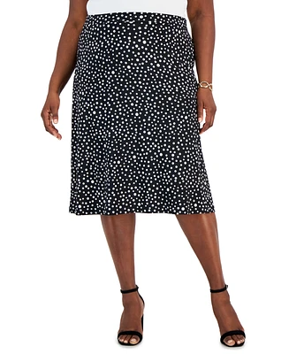 Kasper Plus Dot-Print Pull-On Midi Skirt