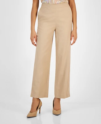 Bar Iii Women's Wide-Leg Mid Rise Linen-Blend Pull-On Pants, Created for Macy's