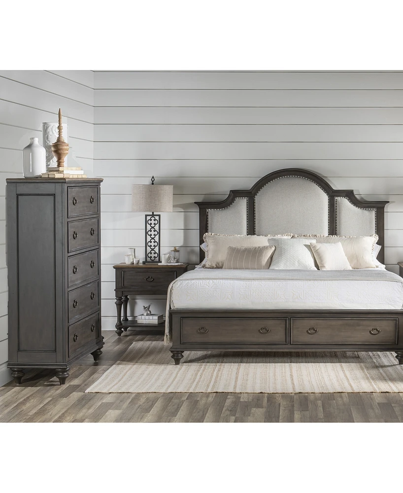 Mandeville 3pc Bedroom Set (Upholstered Queen Storage Bed + Drawer Chest 1-Drawer Nightstand)