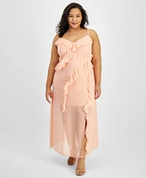 Bar Iii Trendy Plus Ruffled Chiffon Maxi Dress, Created for Macy's