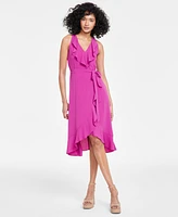 kensie Women's Ruffled Tie-Waist Faux-Wrap Dress