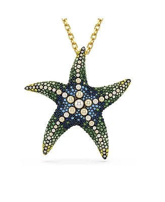 Swarovski Crystal Swarovski Imitation Pearls, Starfish, Multicolored, Gold-Tone Idyllia Brooch Necklace