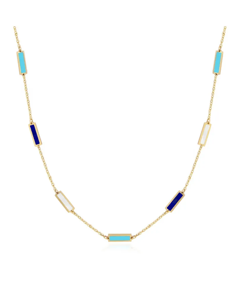 The Lovery Blue Mixed Bar Chain Necklace 14K Gold