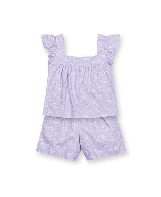 Hope & Henry Girls' Flutter Sleeve Faux Top Pull-On Linen Romper