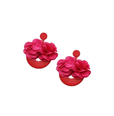 Sohi Women's Red Circular Flora Drop Earrings