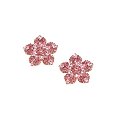 Sohi Women's Pink Embellished Flower Stud Earrings