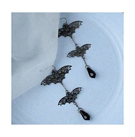 Sohi Women's Black Metallic Bat Drop Earrings