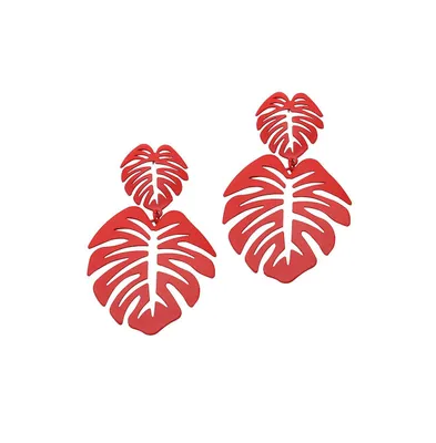 Sohi Women's Red Palm Leaf Drop Earrings
