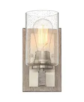 Poetry Rustic Farmhouse Industrial Wall Sconce Lighting Gray Wood Finish Grain Brushed Nickel Hardwired 9" High Fixture Seedy Glass for Bedroom Bathro