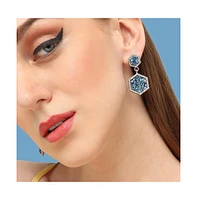 Sohi Women's Blue Stone Hexagon Drop Earrings