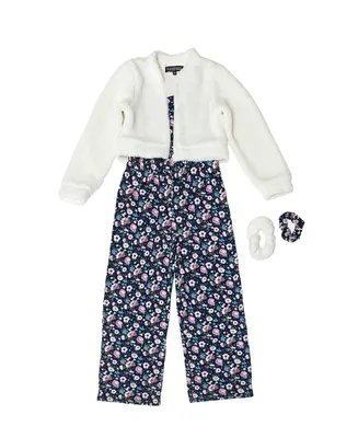 Trixxi Big Girls Sherpa Jacket, Jumpsuit and Scrunchies Set