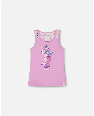 Girl Organic Cotton Tank Top With Print Lavender