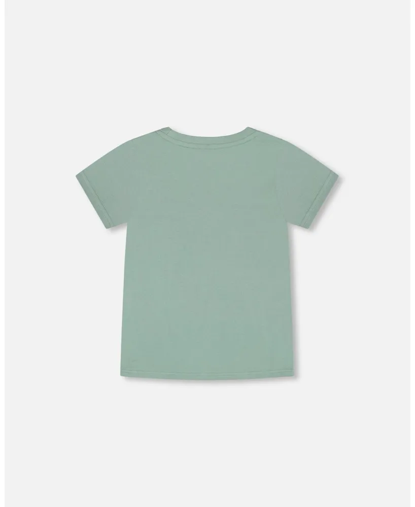 Boy Organic Cotton T-Shirt With Print Sage Green