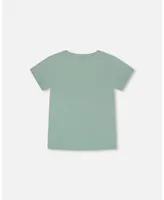 Boy Organic Cotton T-Shirt With Print Sage Green