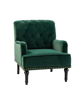 Velvet Tufted Upholstered Armchair with Nailhead Trim