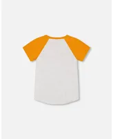 Boy Organic Cotton Raglan T-Shirt Light Gray Mix And Orange - Toddler|Child